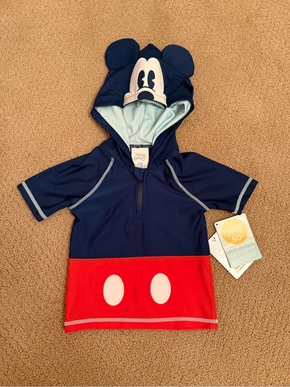 NWT. Disney baby Mickey Mouse hooded rashguard. Size 18-24 months